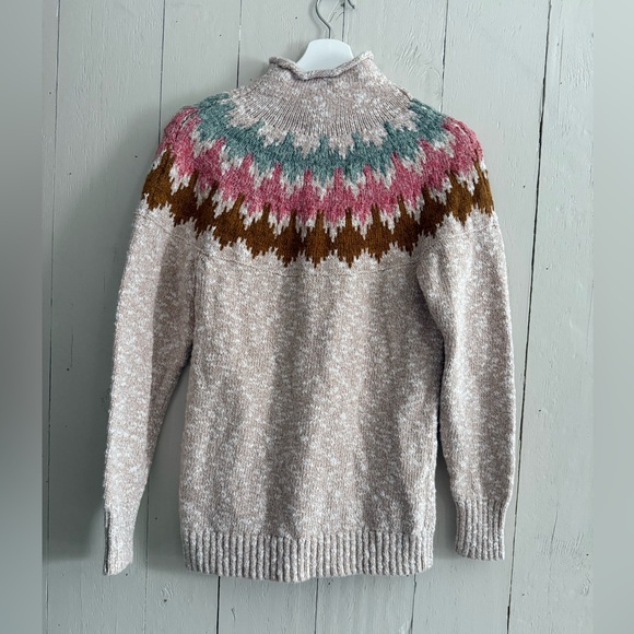 L.L. Bean Cotton Nordic Fair Isle Funnel Neck Pullover Sweater - Picture 7 of 7